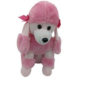 Kelly toy pink white poodle dog plush 15"‎ sitting  pink bows